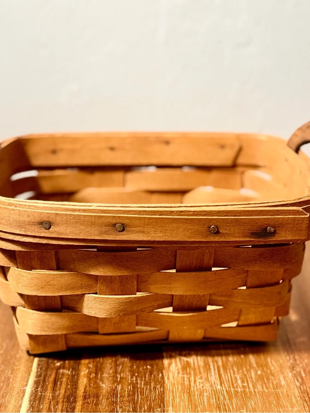 Vintage Longaberger Small Market Basket | Handwoven Wood, Leather Handles